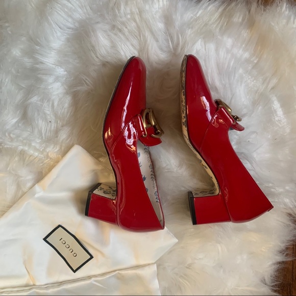 GUCCI Red Patent Vernice Block Heel GG Pumps - Picture 4 of 9